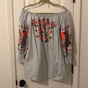 Off the shoulder chambray embroidered dress